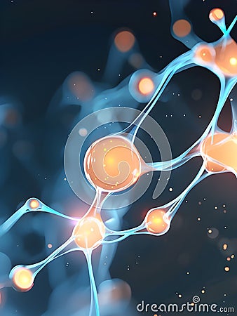 flowing neural network, with glowing nodes connecting and disconnecting Stock Photo