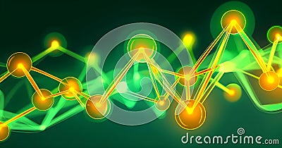 flowing neural network, with glowing nodes connecting and disconnecting Stock Photo