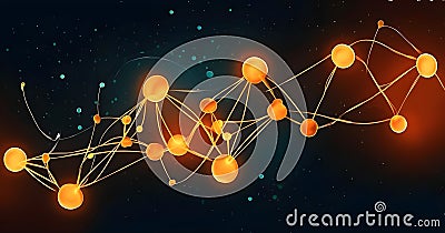 flowing neural network, with glowing nodes connecting and disconnecting Stock Photo
