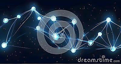flowing neural network, with glowing nodes connecting and disconnecting Stock Photo