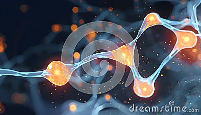 flowing neural network, with glowing nodes connecting and disconnecting Stock Photo