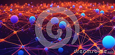 flowing neural network, with glowing nodes connecting and disconnecting Stock Photo