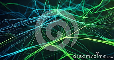 flowing neural network, with glowing nodes connecting and disconnecting Stock Photo