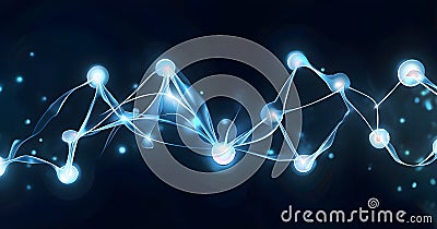 flowing neural network, with glowing nodes connecting and disconnecting Stock Photo