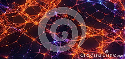 flowing neural network, with glowing nodes connecting and disconnecting Stock Photo