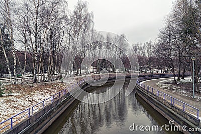 Flowing river in winter, Palanga, Lithuania Stock Photo