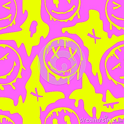 Flowing smiling face seamless pattern. Funny melt smile faces. Vector hand drawn doodle cartoon character illustration Vector Illustration