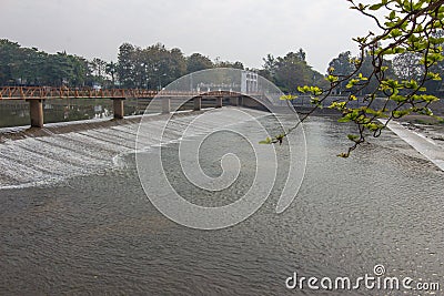Flowing water in the dam, water supply for summer Stock Photo
