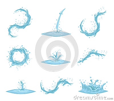 Flowing Water Splash Drop Wave Whirlpool Vortex Retro Vintage Cartoon Icon Set Isolated Design Vector Illustration Vector Illustration