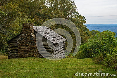 Log Cabin in the Blue Ridge Mountains Editorial Stock Photo