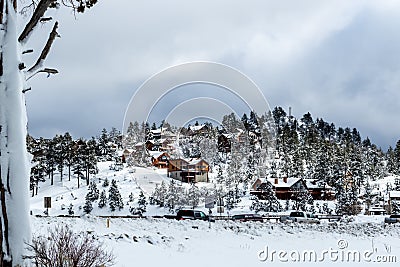 Flozen Lake, Climate Change at Southern California, Big Bear Lake, San Bernardino, 2016 Stock Photo