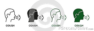 Flu, Cold, Coronavirus Symptoms Symbol Collection. Man Coughing or Sneezing. Cough Line and Silhouette Icon Set Vector Illustration