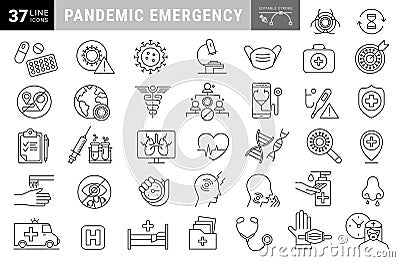 Flu disease prevention, cold symptoms flat line icons set. Vector Illustration