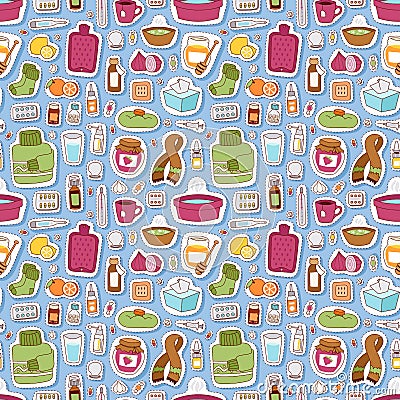 Flu influenza icons vector seamless pattern Vector Illustration