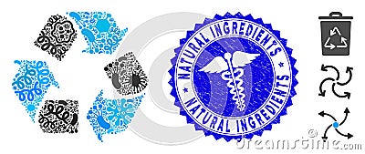 Flu Mosaic Recycle Arrows Icon with Health Care Distress Natural Ingredients Stamp Vector Illustration