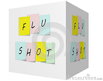 Flu Shot on Colorful Sticky notes on a 3D cube Stock Photo