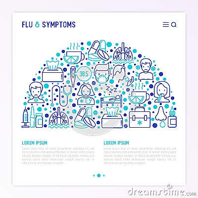 Flu and symptoms concept in half circle Vector Illustration