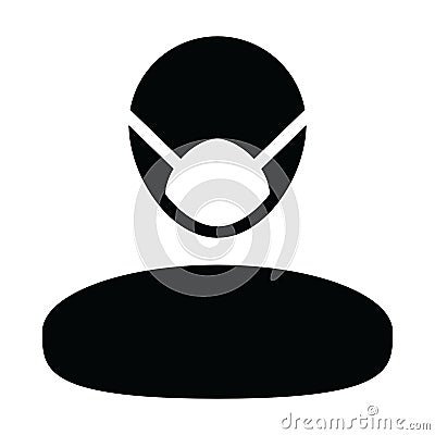 Flu virus mask icon vector for safety protection person profile male avatar symbol for medical and health care Vector Illustration