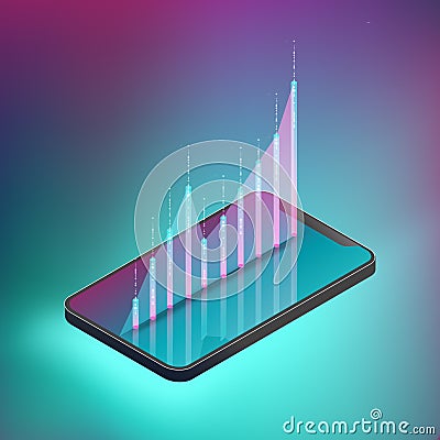 Fluctuated graph on smartphone illustrate stock trading. Vector Illustration