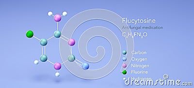 flucytosine molecule, molecular structures, 5-fluorocytosine, 3d model, Structural Chemical Formula and Atoms with Color Coding Stock Photo