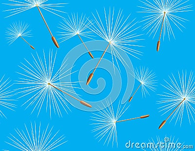 Fluff of dandelion on the blue background Vector Illustration