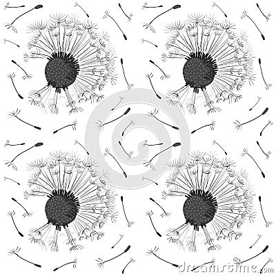 Fluff dandelion seeds flying in the wind, seamless pattern Stock Photo