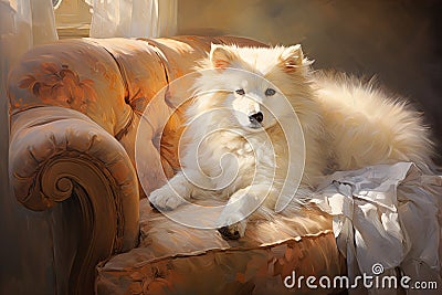 Fluffy American Eskimo Dog Stock Photo