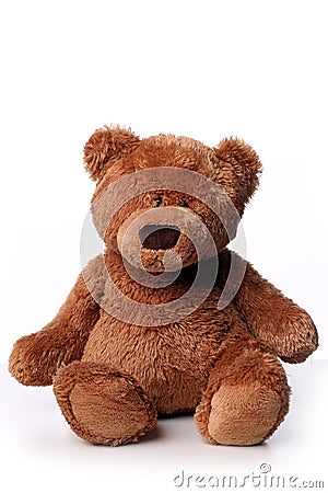 Fluffy brown teddy bear isolated on white background Stock Photo