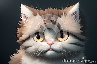 Fluffy cat with big cute eyes. Charming puss with disheveled fur. Generative AI. Stock Photo