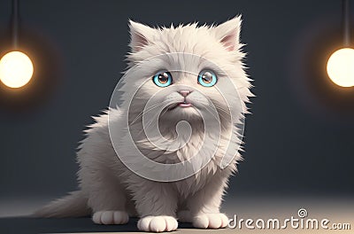 Fluffy cat with big cute eyes. Charming puss with disheveled fur. Generative AI. Stock Photo