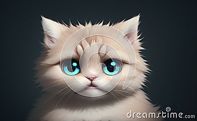 Fluffy cat with big cute eyes. Charming puss with disheveled fur. Generative AI. Stock Photo