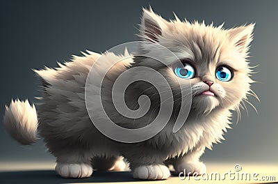 Fluffy cat with big cute eyes. Charming puss with disheveled fur. Generative AI. Stock Photo