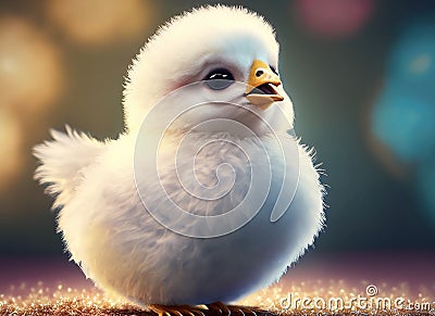 fluffy cheerful baby chicken with big eyes Stock Photo