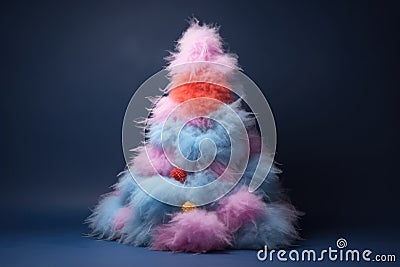 Fluffy Christmas tree in pastel colors, unreal funny cotton fur tree. December holidays Stock Photo