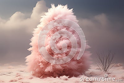 Fluffy Christmas tree in pastel pink colors, unreal funny cotton fur tree. December holidays Stock Photo