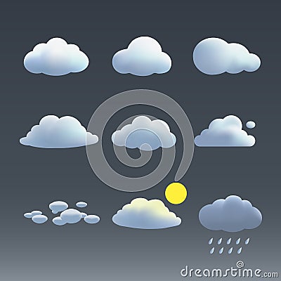 Fluffy cloud illustration icon set Vector Illustration