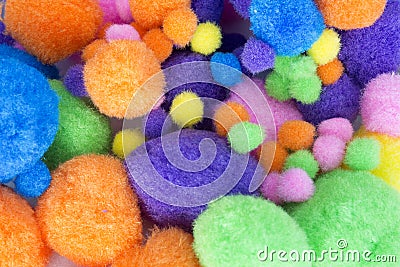 Fluffy colorful craft Pom Poms Stock Photo