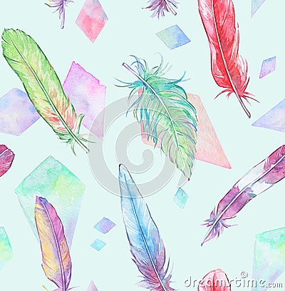 Fluffy colorful feathers seamless pattern Stock Photo