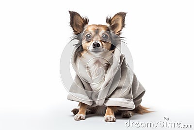 Fluffy Dog white bathrobe. Generate Ai Stock Photo