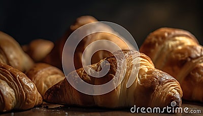 Fluffy French brioche, a gold colored indulgence, ready to eat on plate generated by AI Stock Photo