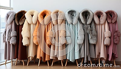 Fluffy fur coat collection showcases elegance and warmth in fashion generated by AI Stock Photo