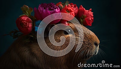 Fluffy guinea pig with whiskers and cute animal nose portrait generated by AI Stock Photo