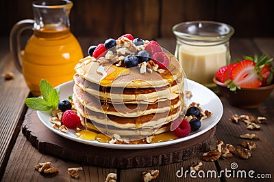 Fluffy Healthy breakfast pancake plate. Generate Ai Stock Photo