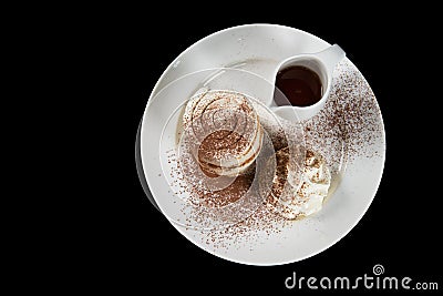 Fluffy Japan souffle pancakes, black background Stock Photo