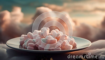 Fluffy marshmallows stack on bright candy bowl generated by AI Stock Photo