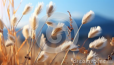 Fluffy meadow, yellow wheat, green barley, ripe grain, nature beauty generated by AI Stock Photo
