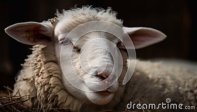 Fluffy merino lamb grazes on rural meadow generated by AI Stock Photo