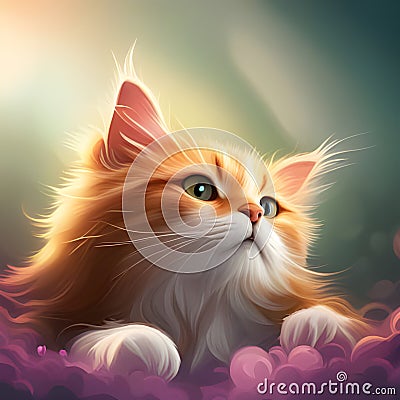 Fluffy Orange Cat with Intense Gaze in Soft Light, Generative AI Stock Photo