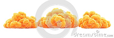 Fluffy orange clouds, vibrant texture, soft appearance, three distinct clusters, bright color, abstract design, isolated Stock Photo
