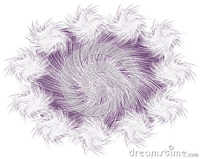 Fluffy oval mat with grunge striped swirl elements in violet and white colors isolated on white Vector Illustration